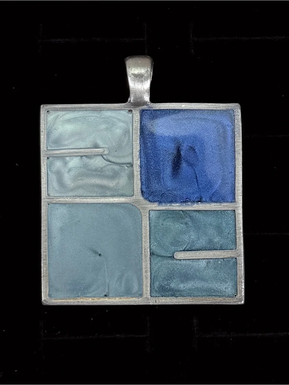 Abstract Blue and Silvertone Large Pendant